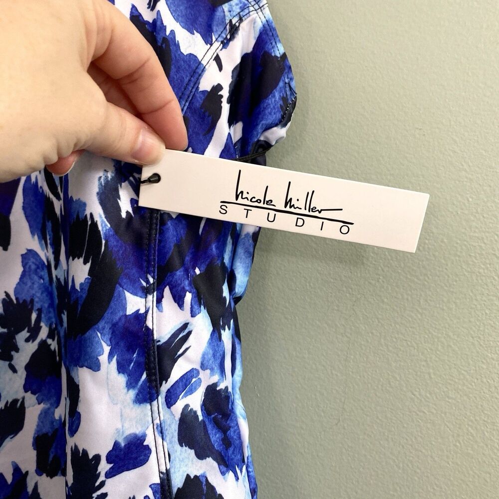 Nicole Miller Bathing Swim Suit One Piece Racerback Womens Medium Blue Floral - Picture 5 of 12